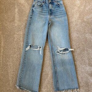 Zara High Rise Distressed Straight Leg Jeans Size 34 (US 2) 29” Inseam